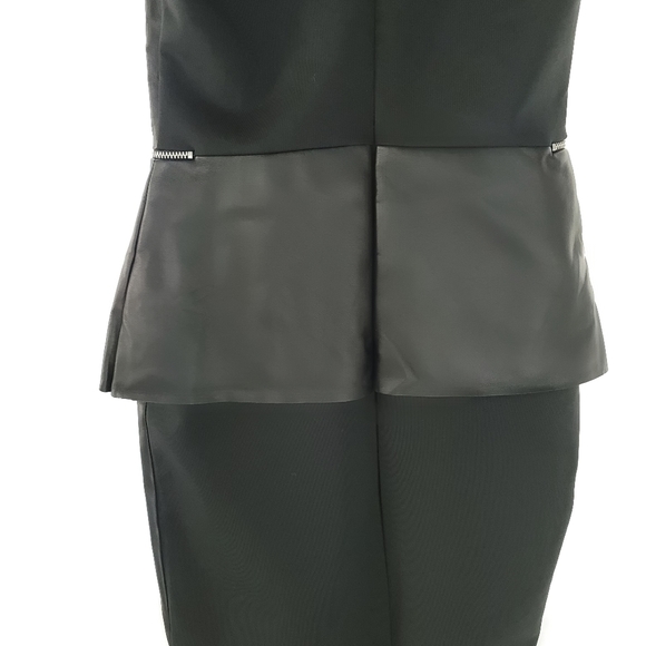 ZARA Peplum Black Vegan Leather Dress Sz S - Picture 3 of 8